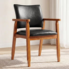 GOTMINSI Mid-Century Modern PU Leather Dining Chair with Arms, Solid Wood Frame, 320 lbs Weight Capacity, Upholstered Accent Chair for Kitchen Dining Room Living Room (Black,1pcs)