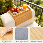 Bamboo Couch Arm Tray Table, Foldable Sofa Rest with Non-Slip Base Portable Armchair Cup Phone Holder for Drinks, Remote, Snacks Fits Most Recliners Couches, Easy-Clean Surface(Bamboo)