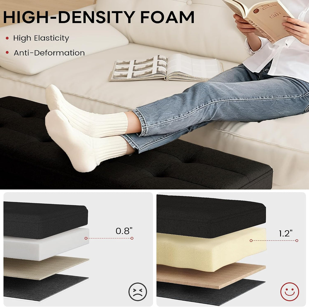 Ottoman with Storage,Black | Folding Storage Ottoman Bench for Living Room and Bedroom,Rectangle Foot Rest Stools Holds up to 660 lbs