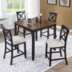 KEIKI 5-Piece Standard Height Dining Table Set with Square Table and 4 X-Shaped Backrest Upholstered Chair, for 4 Person, Modern Wooden Table Set, Easy Assembly, for Kitchen, Dining Room, Black+Oak