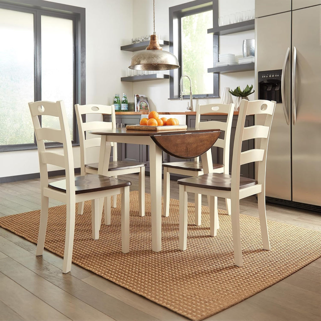 BOWERY HILL Round Drop Leaf Dining Table, 40" Wood, Cream and Brown Two-Tone Finish, Modern Cottage Style, Compact Kitchen or Dining Room Table