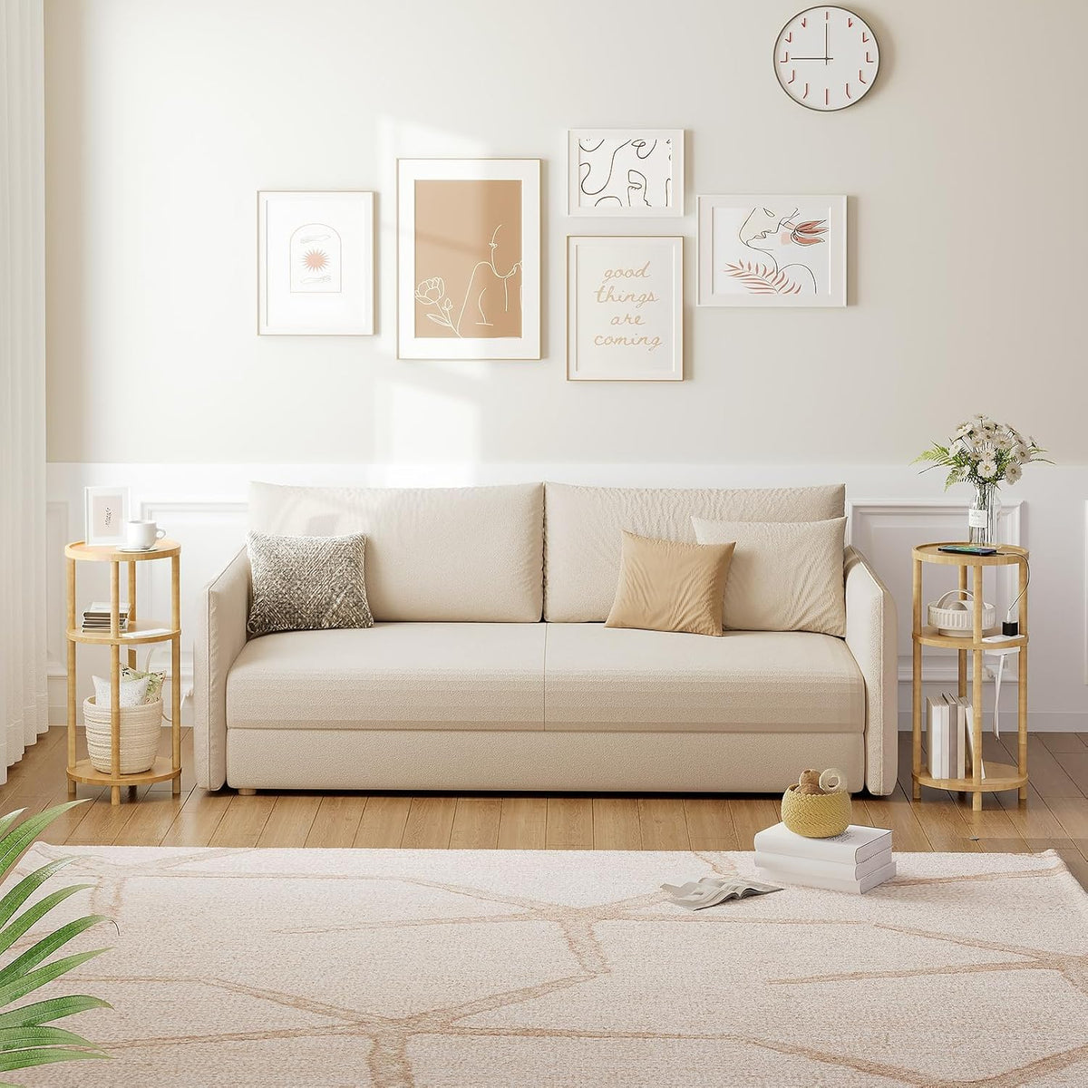 HOOBRO Small Round Side Table with Charging Station, 3-Tier Round Bamboo End Table, Compact Sofa Bedside Table for Small Space, Easy Assembly, for Living Room, Bedroom, Apartment, Natural YL152UBZ01