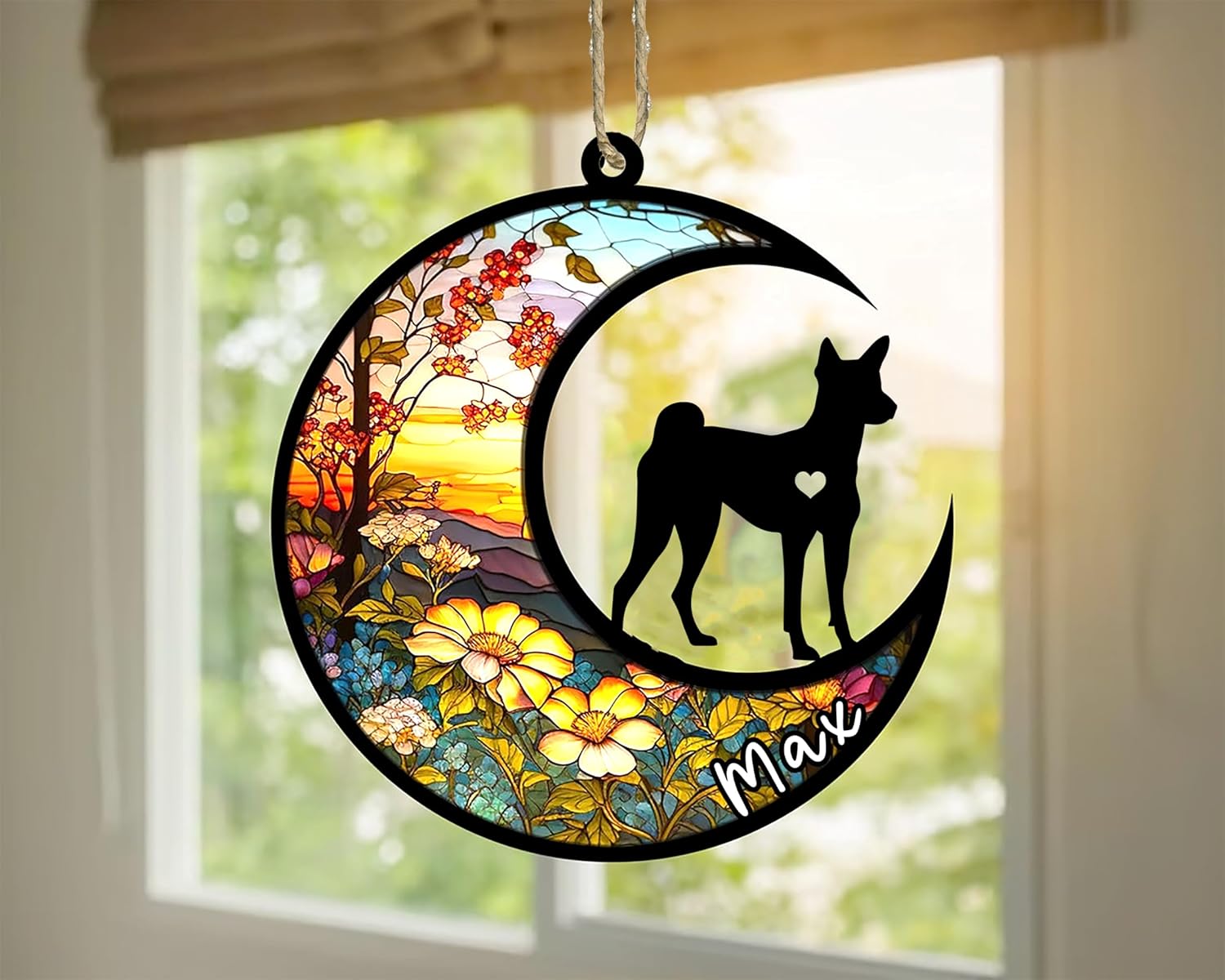 Personalized Dog Memorial, Custom Name Basenji Dog Christmas Ornament with Name, Custom Breeds, Pet Loss Light Catcher, Gifts for Lovers Loss of Pet Sympathy on Mothers Day Christmas