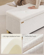 SONGMICS Storage Ottoman Bench with Legs, Flipping Lid, 43.3 Inches | Folding Ottoman Foot Rest, Teddy Fleece, for Living Room, Bedroom, Entryway, Cream White, Mazie Collection ULSF081WD01