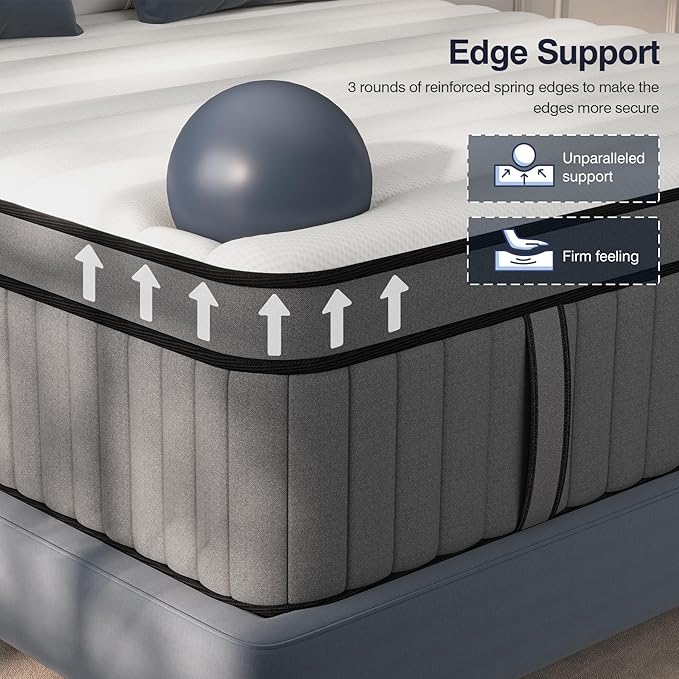 DIFAME Queen Size Mattress,18 inch Queen Mattress in a Box,Hybrid Mattresses with Gel Memory Foam & Pocket Springs, Pressure Relief, Cooling, Enhanced Edge Support,Firm