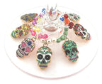 Cinco De Mayo Skull Wine Charms - Day Of The Dead Sugar Skull Glass Identifier Tags - Halloween Glass Markers - Party Table Setting Supplies - 8 Wine Charms/pack