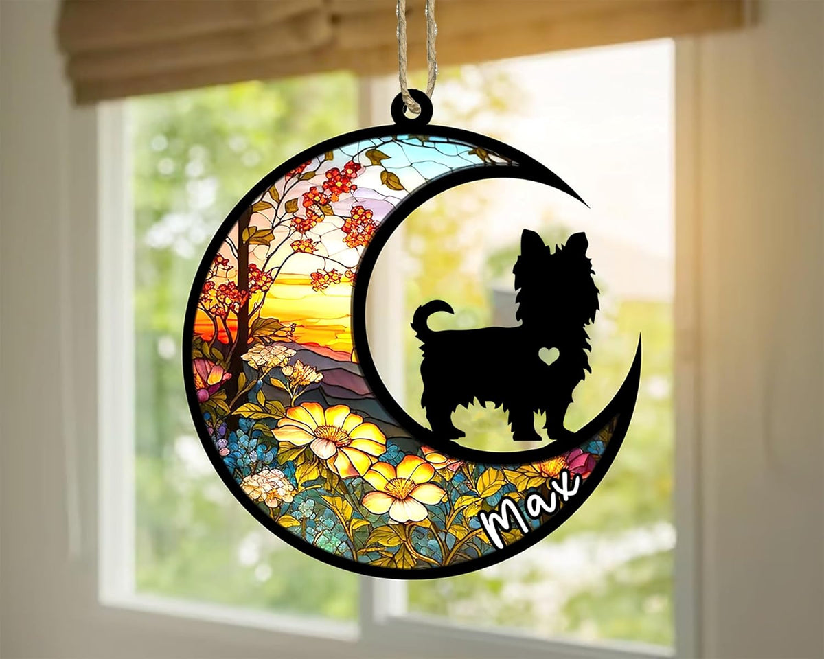 Personalized Dog Memorial, Custom Name Yorkshire Terrier Dog Christmas Ornament with Name, Custom Breeds, Pet Loss Light Catcher, Gifts for Lovers Loss of Pet Sympathy on Mothers Day Christmas