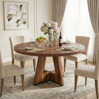 Lailang 47 Inch Dining Table, Round Kitchen Table, Dining Room Table for 4, Rustic Wood Dinner Table, Small Apartment Dining Table, Modern Kitchen Table, 47 x 47 x 30 Inch, Brown