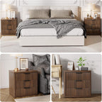 23" Wide Fluted Nightstands Set of 2, Bedroom End Table | Modern Nightstand, Metal Handle, Large Storage Bed Side Table for Bedroom, Living Room, Office, Walnut