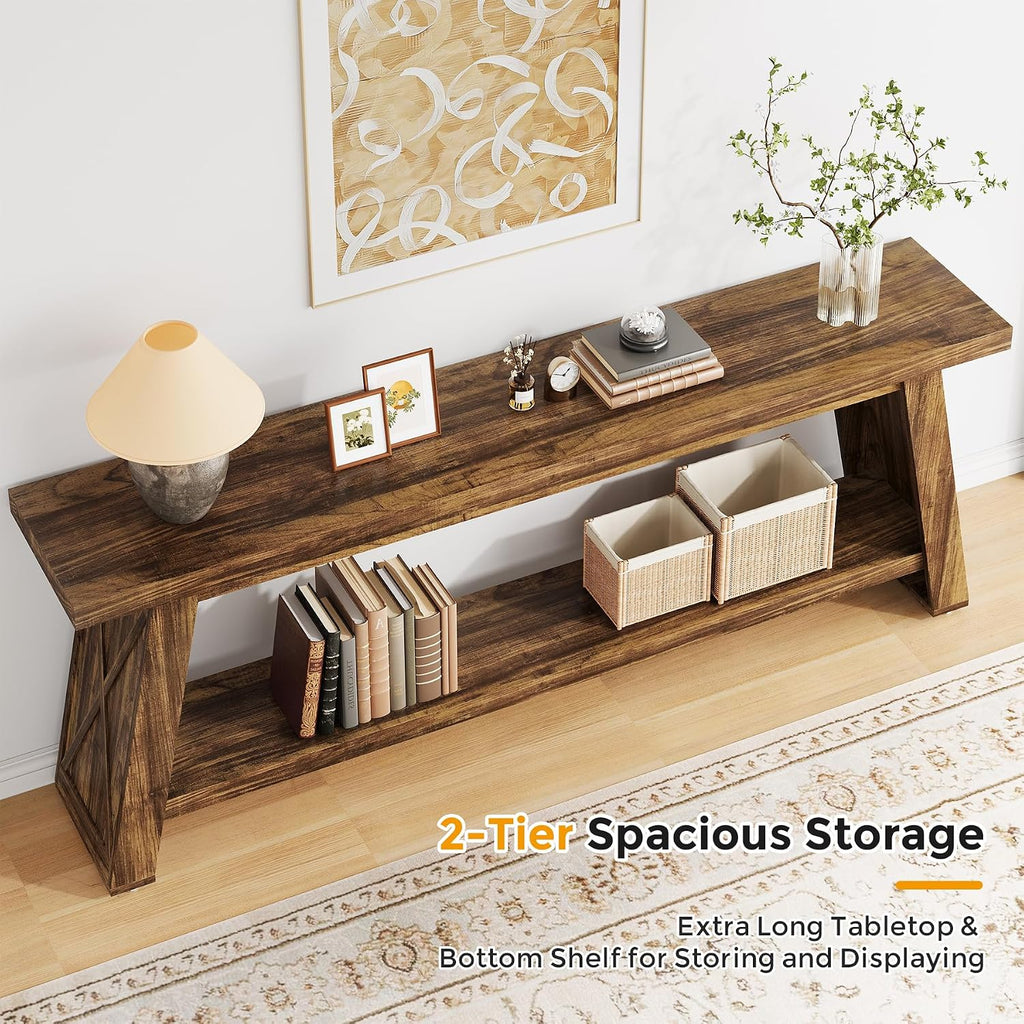 70.9" Extra Long Entryway Table, Farmhouse Wood Console Table with Storage, 2-Tier Narrow Sofa Table Behind Couch for Living Room, Hallway, Entrance, Foyer, Rustic Brown