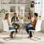 36-Inch Round Tempered Glass Dining Table for 2-4 Person Space-Saving Small Kitchen Table with Heavy-Duty Metal Legs Perfect for Dining Room, Apartment, Condo (Silver)