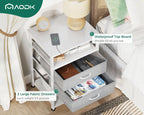 AODK 27.6" H Night Stand with Charging Station and LED Lights, Bed Side Table with 2 Drawers and Open Shelf, Bedside Table for Bedroom, Living Room, White & Light Grey