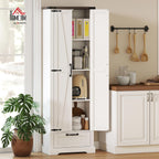 HOMCOM 71" Tall Kitchen Pantry Storage Cabinet Barn Doors Drawer White | Farmhouse, Adjustable Shelves, Freestanding Food Pantry Cabinet, for Kitchen, Dining Room