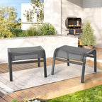 ONBRILL Outdoor Ottoman Set of 2, All Weather Outdoor Foot Stool with Supportive Textliene and Metal Frame, Stackable Oversized Outdoor Foot Rest for Furniture Patio Garden Pool, Grey