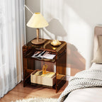 Acrylic End Table Record Player Table with Storage Shelf Clear Side Table Nightstand (Dark Brown)