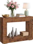 47" Farmhouse Console Table - Long Sofa Table Behind Couch, Wooden Entryway Table for Living Room, Hallway, Entrance, Rustic Rectangular Design, Brown