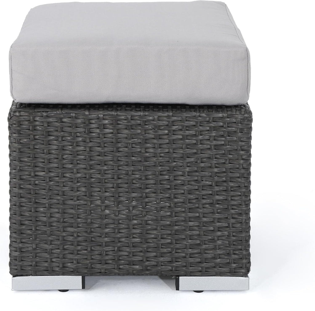 Christopher Knight Home Santa Rosa Outdoor 16" Wicker Ottoman Seat with Water Resistant Cushion, Grey / Silver