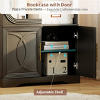 69" Tall Display Cabinet with Glass Doors, Curio Cabinet with 3 LED Lights and Human Body Sensor, Glass Display Case with Storage Cabinet for Living Room, Black