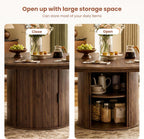47''-63'' Extendable Round Dining Table for 4-6, Round Dining Room Table with Hidden Storage, Modern Wooden Kitchen Table with Fluted Sliding Door Cabinet for Dining Room Kitchen, Walnut
