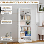 Kitchen Pantry Cabinet, 72" Tall White Metal Storage Cabinet, Kitchen Storage with 2 Doors and 5 Adjustable Shelves, Freestanding Cupboard for Living, Dining Room and Bathroom,Assemble Required