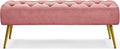 Topeakmart Dining Bench, Button-Tufted Upholstered Bench with Gold Metal Base for Kitchen, Living Room, Entryway - Pink