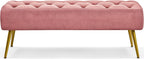 Topeakmart Dining Bench, Button-Tufted Upholstered Bench with Gold Metal Base for Kitchen, Living Room, Entryway - Pink