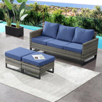 HUMMUH Outdoor Ottomans for Patio Set of 2 PE Wicker Outdoor Footstool with Removable Weather-Resistant Cushions for Patio, Backyard