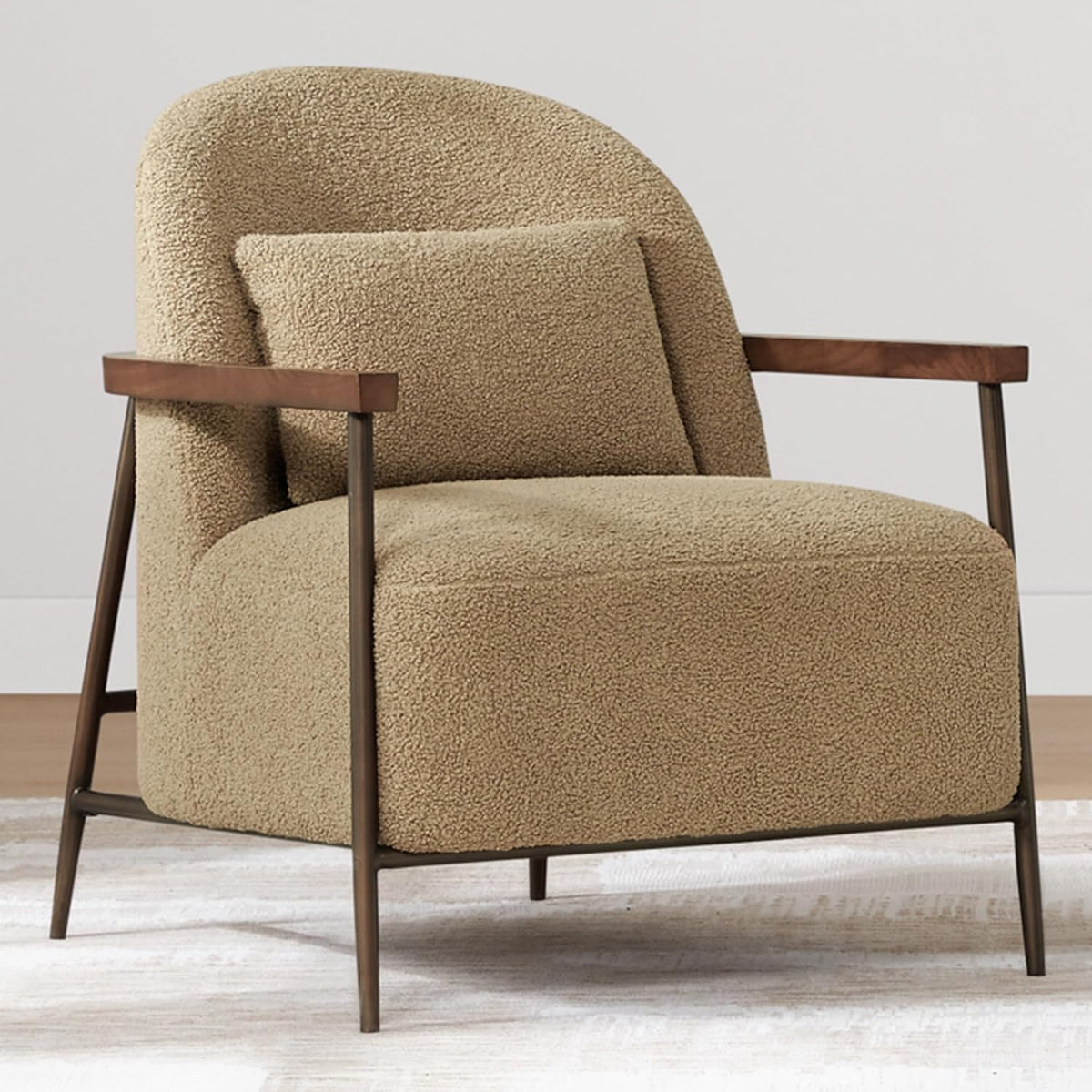 CHITA Accent Chair Set of 2, Sherpa Armchair with Wooden Armrest, Camel | Metal Frame, FSC Certified Living Room Chair for Bedroom, Office, Premium Resilient Foam, 31.9"x27.2"x32.1", 350 Lbs Capacity