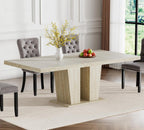 Extendable Dining Room Table for 6 8 10, 78.74" Modern Faux Travertine Wooden Long Large Rectangular Expanding Conference Kitchen Table with Dual Columns Base, White Oak