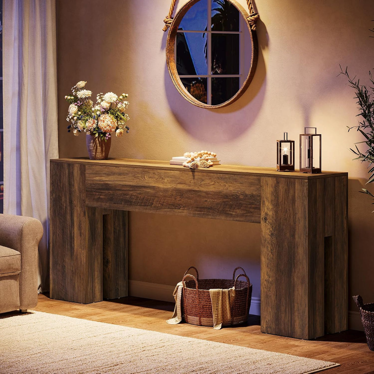 Tribesigns 71-Inch Long Console Table for Entryway, Farmhouse Sofa Console | Wood Entry Table, Console Table for Hallway, Foyer, 300 Lb Capacity, Sturdy and Stable, Easy Assembly, Rustic Brown