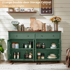 Joaxswe Farmhouse Sideboard Buffet Cabinet with Storage,Adjustable Shelves Console Table,59" Large Credenza with 4 Glass Doors & 2 Drawers,Wood Kitchen Coffee Bar for Dining Room,Living Room,Green