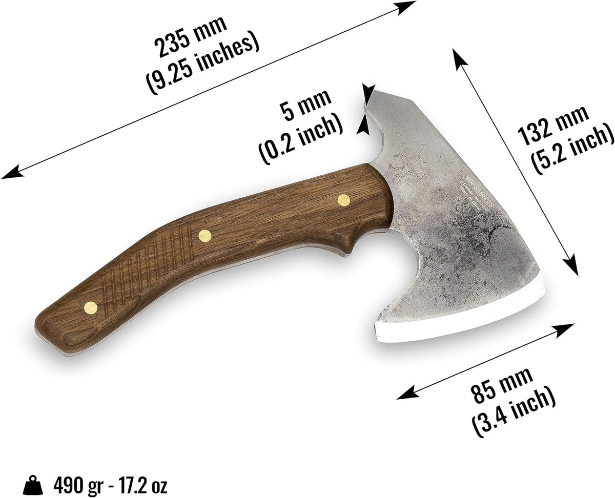 BPS Knives Bushcraft Axe with Leather Sheath - Full Tang Camping Axe - Survival Carbon Steel Hatchet - Small Wood Carving Axe - Camping Axe for Chopping Wood and Gardening