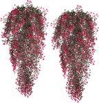 RECUTMS Hanging Fake Vine Plants 4 Pcs Artificial Large Garland Faux Flower Ferns Plant Baby Breath Ivy Room Wall Decor Home Office Garden Wedding Party Indoor Outdoor Decor (Pink)
