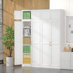 SteeLoong 86“ Kitchen Pantry Cabinet,Metal Storage Cabinets with Doors and 4 Adjustable Shelves,White Kitchen Cabinet with 4 Gold Handles,Tall Cabinet for Livingroom,Pantry, Bathroom