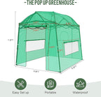 8.5 x 7 FT Walk-in Greenhouse, Portable Pop-up Green House 3 Adjustable Hights Heavy Duty Plant Gardening Canopy with Durable PE Cover for Indoor Outdoor (Clear and Green)