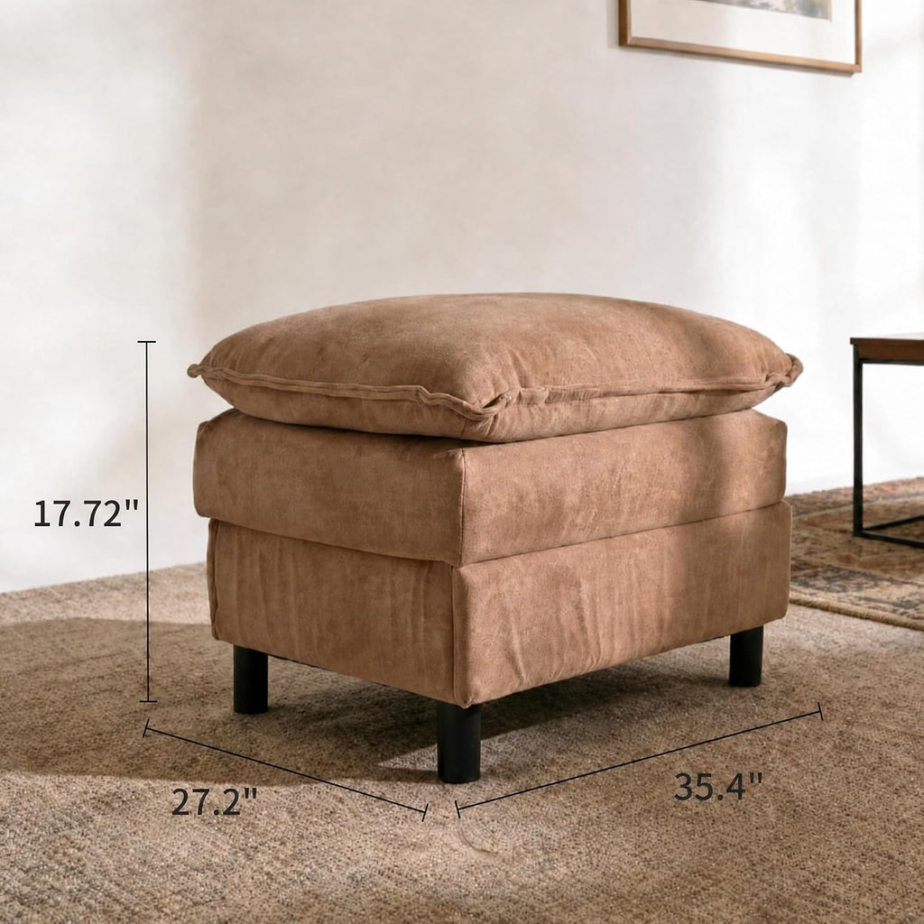YDN 35.4" Square Cloud Couch Ottoman, Modern Ottoman for Modular Sectional Sofa, Footrest and Seat Cube for Living Room Bedroom, Office, Apartment, Khaki