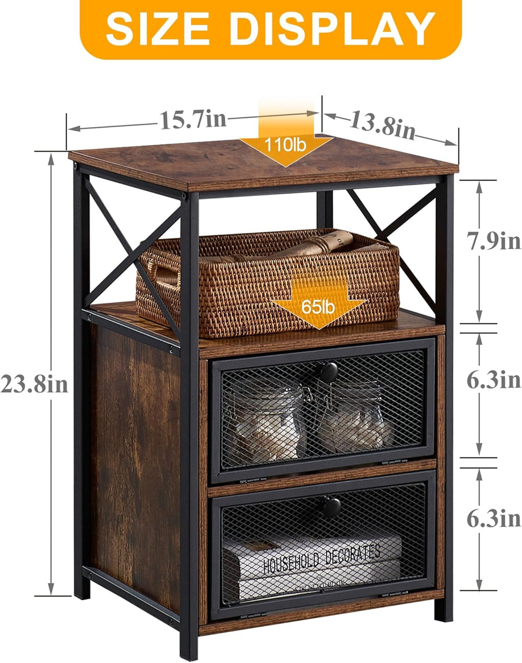 VECELO Nightstand Set of 2, End Table with Flip Drawer, Modern Night Stand for Bedroom,Living Room, Office, Easy Assembly, Amber Brown