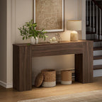 FABATO 61” Fluted Long Console Table with 2 Hidden Storage Cabinets, Walnut | Wooden Rectangular Sofa Table, Behind the Couch, Narrow Entryway Table for Entrance, Hallway, Living Room, Foyer