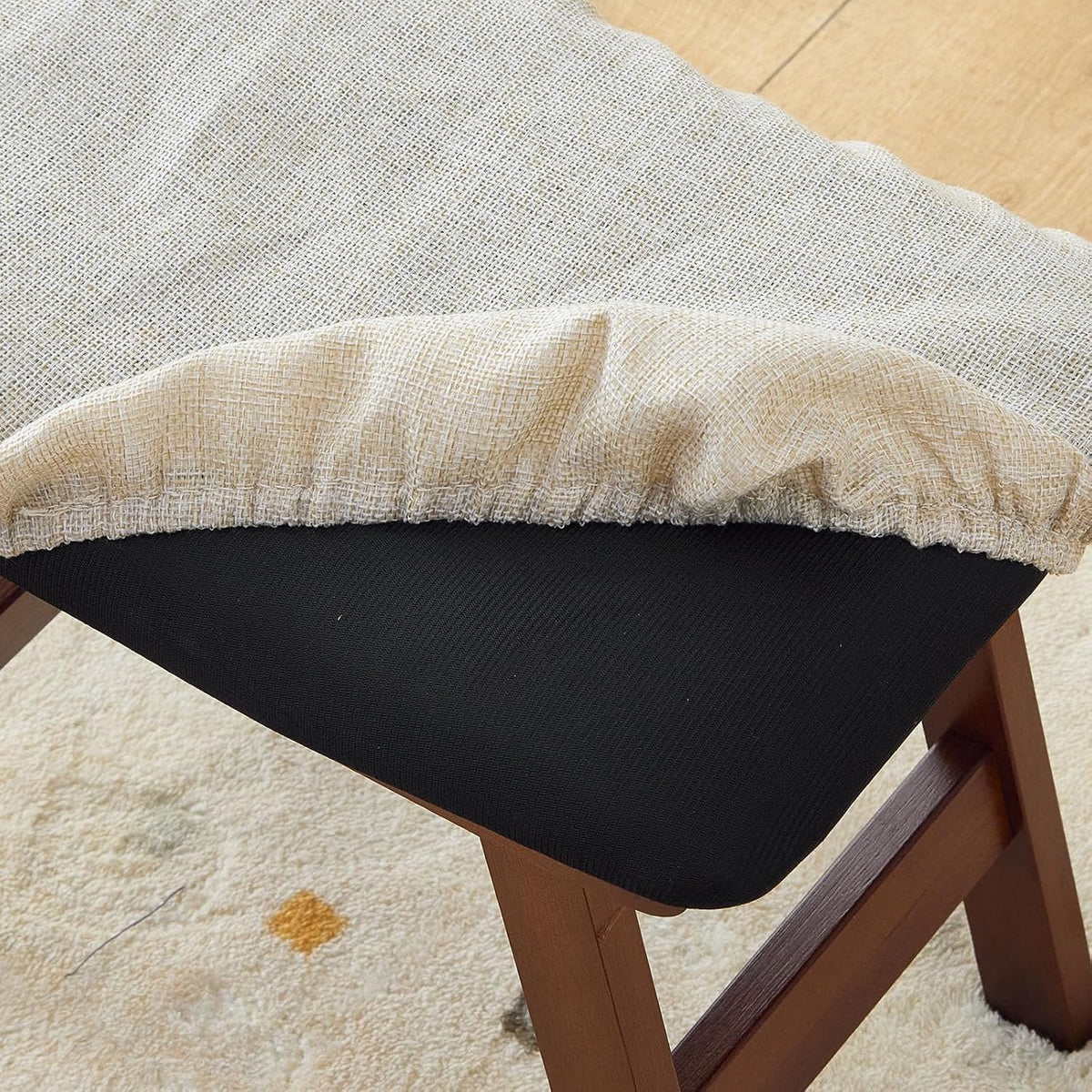 Foot Stool,Under Desk Foot Rest Ottoman, Washable Stool for Office, Living Room, Bedroom (Brown Legs-Beige Stool Seat)