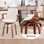 VipDesk Swivel Dining Chairs Set of 2 - Mid Century Modern Kitchen Chairs for Dining Room, Upholstered PU Leather Chairs with Walnut Arms and Legs, White