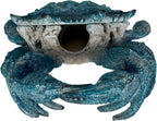 Crab Wine Bottle Holder, 8 Inch Turquoise Resin with Coral-Look Center | Raised Claws, Shell Ridges, Textured Legs, Distressed Whitewashed Finish, Open Center for Angled Display