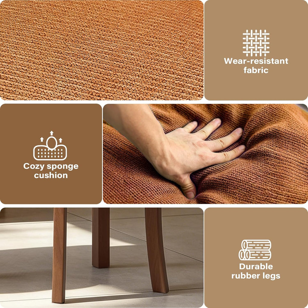 Wooden Dining Chairs Set of 4,Mid Century Modern Fabric Upholstered Dining Room Chair Kitchen Side Chairs with Solid Wood Legs,Farmhouse Dinner Chairs for Kitchen Dining Room,Orange