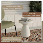 LeisureMod Wisp 16" Modern Wide Round Fiberstone Hourglass Design Side Table - Stylish Accent End Table