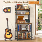 Large Record Player Stand with Vinyl Storage Shelf, Holds Up 500+ Albums | 5-Tier Record Player Table Turntable Stand with Charging Station & CD/DVD Rack, Vinyl Record Storage for Living Room Bedroom