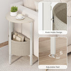 Vagusicc Small Round Side Table End Table, Tall Accent Table with Storage Basket, Set of 2 Half Round Tables Half Moon Tables, Coffee Bedside Tables, Modern Nightstand for Living Room Bedroom, Cream