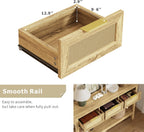 KIGOTY Console Table with Charging Station, Rattan Style Sofa Table Behind The Couch, Farmhouse Entryway Table with 3 Drawers for Hallway, Living Room (Light Yellow, Faux Rattan)