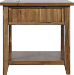 Jofran Acacia Wood USB Charging End Table with Storage, Transitional Side Table for Living Room Bedroom, Rustic Accent Table, Wire Brush Brown