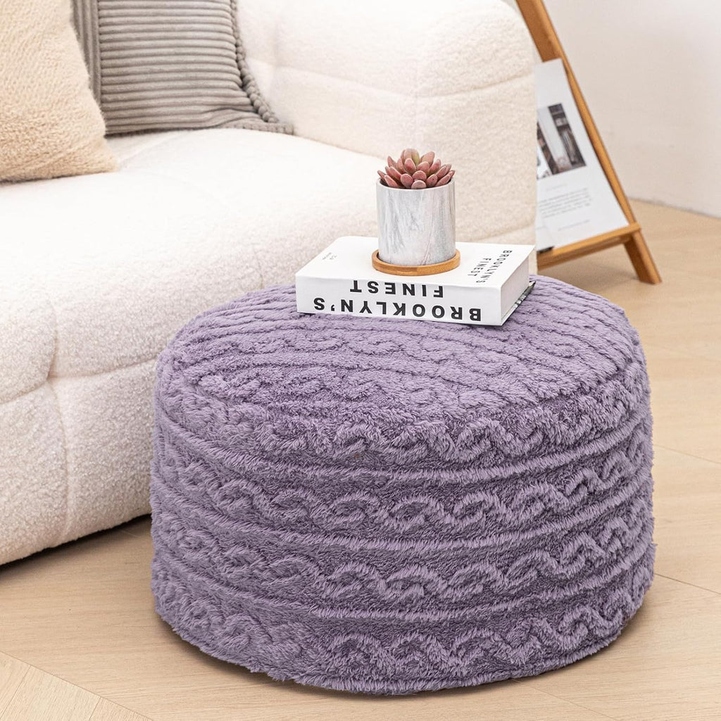Pouf Ottoman Stuffed 20x20x12 Inches Floor Pouf Plush Fiber Ottoman Foot Rest Under Desk Foot Stool for Living Room Bedroom (Purple)
