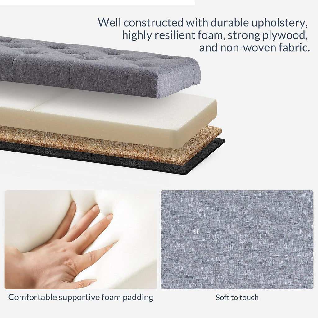 BELLEZE Storage Ottoman, Tufted Ottoman with Close Hinge, Foot Rest for Living Room (Gray, 47 inch)