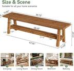 55" Farmhouse Wood Bench, 2-Tier Rustic Kitchen Dining Seat, Indoor End of Bed Bench for Kitchen, Dining Room, Living Room, Hallway, Bedroom